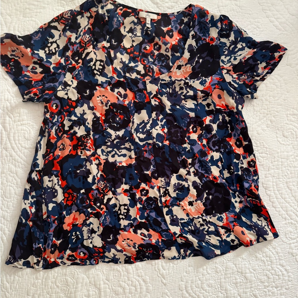 Joie Navy and Coral Floral Blouse